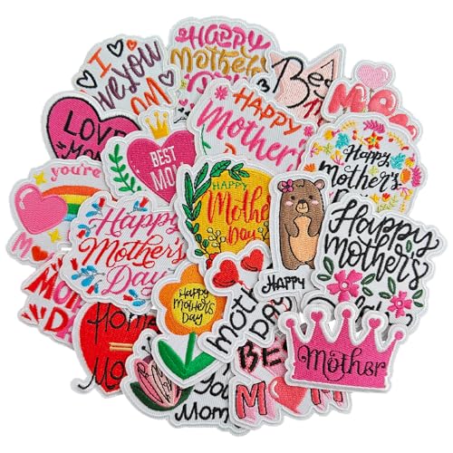 Harsgs Mother's Day Iron on Patches, Embroidered Mommy Themed Iron on/Sew on Patches Applique for Clothes, Dress, Hat, Jeans, DIY Accessories