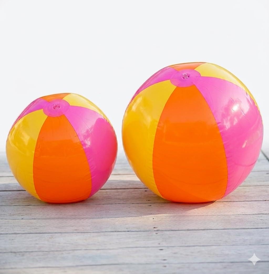 labreeze Inflatable Beach Ball Set, Pink/Orange/Yellow, PVC, 60cm and 40cm, Pool Parties, Beach Games, Adults and Kids