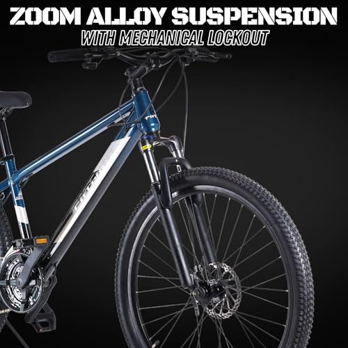 Image of FitTrip Dominator 27.5T 21 Speed Gear Bicycle for Men with Front Zoom Lockout Suspension & Dual Disc Brake Mountain Bike | Imported Clarks UK Disk Brakes | Unisex MTB Cycle (Mariana Teal Blue)