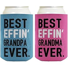 Funny Grandma Grandpa Announcement Gifts Best Effin Grandma and Grandpa Ever Gift Set 2 Pack Can Drink Sleeves Blue & Pink