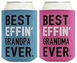 Grandma Grandpa Gifts Best Effin' Grandma and Grandpa Ever Funny Grandma Grandpa Announcement Grandma Grandpa Gift Set 2 Pack Can Coolie Drink Coolers Coolies Blue & Pink