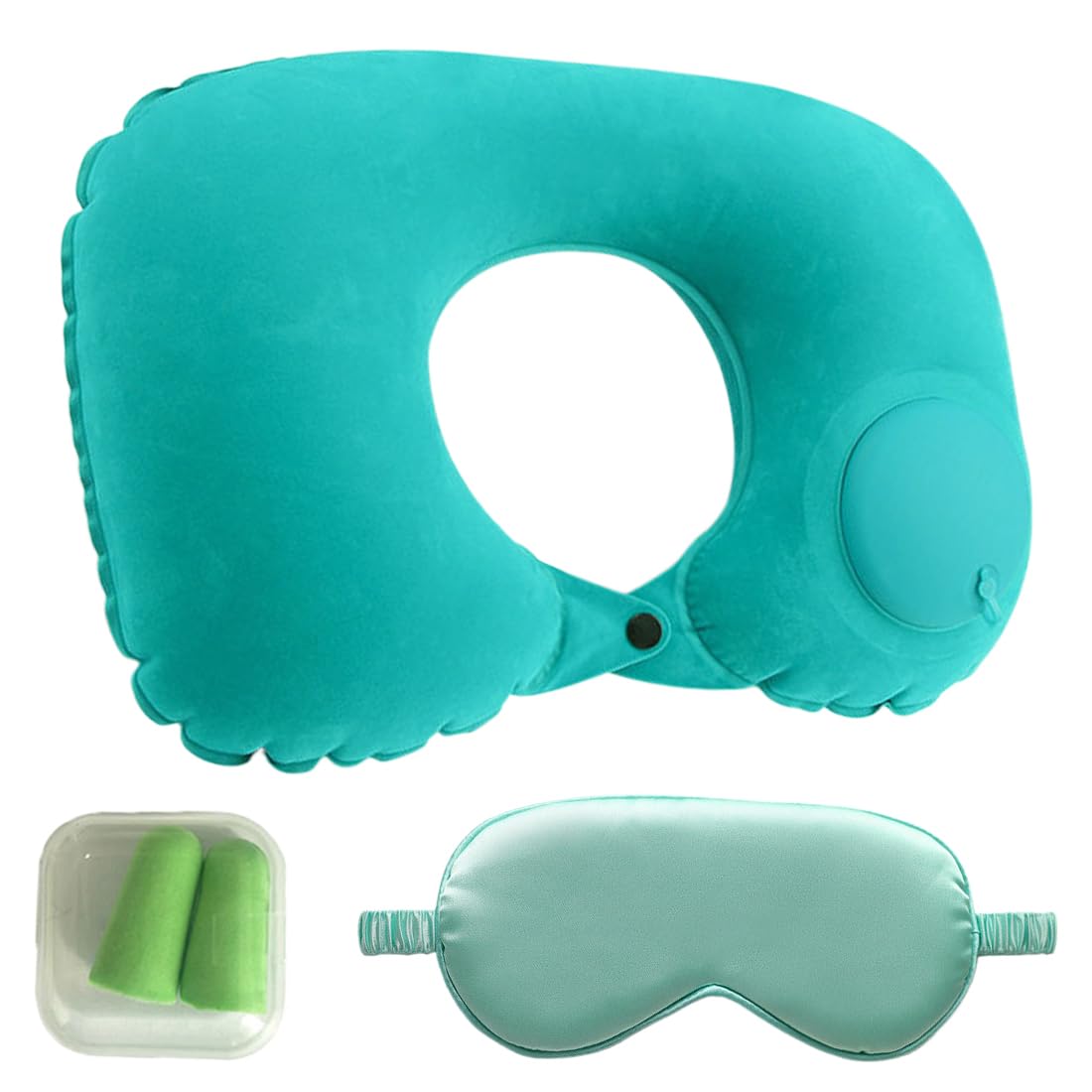 ORGYAML Cojín cervical inflable para el cuello de avión, cojín cervical inflable, cojín cervical para adultos, cojín cervical hinchable para viaje con antifaz y tapones para los oídos (verde)