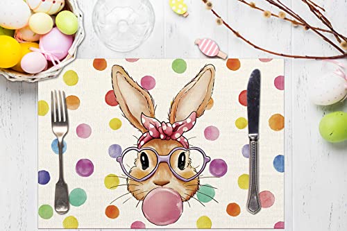 image for Dsben Easter Bunny Placemats Set of 4,12x18 Inch Cartton Rabbit with B