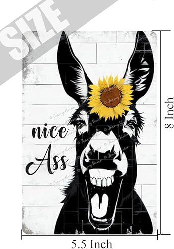 Miniatura 5 de Cartel retro de metal con texto en inglés "Nice A-S-S", divertido arte de pared de burro, divertido letrero de metal para baño, baño, inodoro,