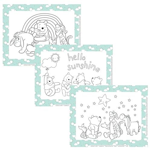 Image of Disney Baby by J.L. Childress ColorMe Disposable Placemats, 24 Pack - Stick on Disposable Placemats for Baby, Toddlers, & Kids, Travel Coloring Activities, Sticky Child Table Mat, Winnie the Pooh