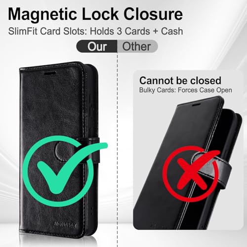 MONASAY Wallet Case for Samsung Galaxy S26 6.3 inch – Slim flip Cover with Secure Card Slots, Kickstand, RFID Blocking. Shockproof PU Leather Folio with Strong Magnetic Closure，Black by MONASAY - Used condition - Image 6