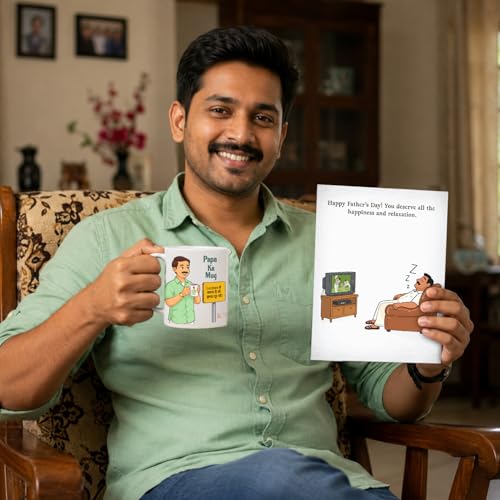 Image of Party Propz Happy Fathers Day Greeting Card and Mug Kit - 2 Pcs Coffee Mug for Dad with Greeting Card, Papa ka Mug, Best Dad Gifts, Fathers Day Gift, Gifts for Papa (Cardstock, Ceramic)