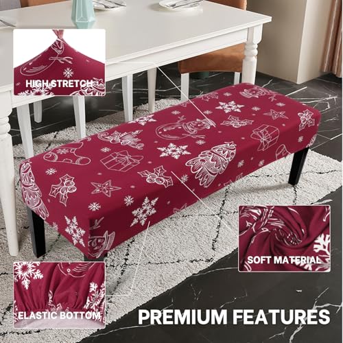 Image of SearchI Christmas Dining Bench Cover, Stretch Washable Long Bench Seat Covers, Rectangle Dining Table Bench Slipover for Dining Room, Living Room, Kitchen(Snowflake)
