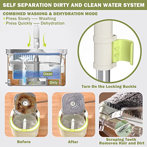 Suntage Spin Mop Bucket Floor Cleaning System, Flat Floor Mop Bucket Set With 2 Refills, Beige #TOP2