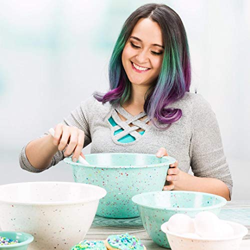 Zak Designs Confetti Mixing Bowl Set, Nesting Bowls for Space Saving Storage, Made with Durable Eco-Friendly Melamine, Great for Prepping and Serving Food (Mint & White, 4pcs, BPA-Free) - Thumbnail 7
