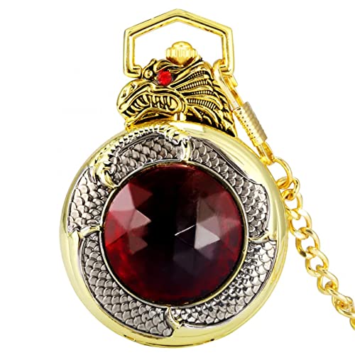 TORALF Dragão de ouro Pedra Vermelha Design Quartzo Pocket Watch Fob Pocket Chain Pocket Clock