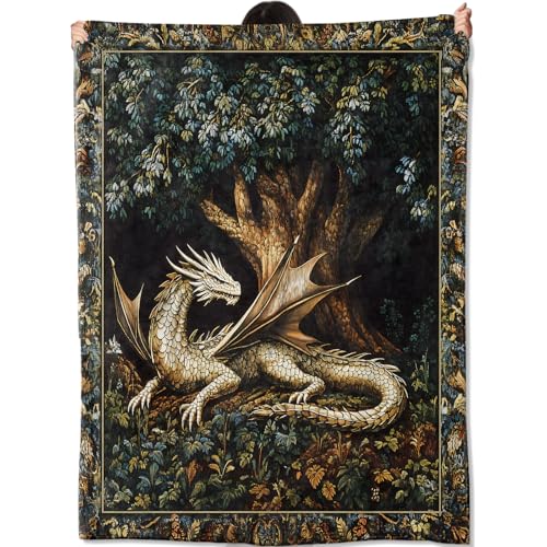 amepay Dragon Blanket Gifts for Women Adult Girls Tree of Life Throw Blankets Soft Comfy Lightweight for Home Halloween Couch Bed Sofa Decor Medieval Aesthetic Renaissance Art 50x60in