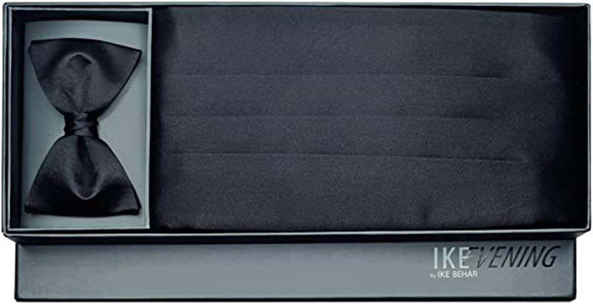 Ike Behar Black Silk Cummerbund and Bow Tie Set