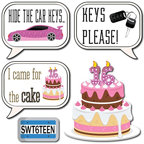 Sweet 16 Photo Booth Props - 41-Pc Selfie Props With 8 X 10-Inch Sign, 60 Glue Dots, 45 Sticks - Sweet 16 Accessories - Photo Booth For Sweet 16-16Th Birthday Photo Booth Props #TOP3