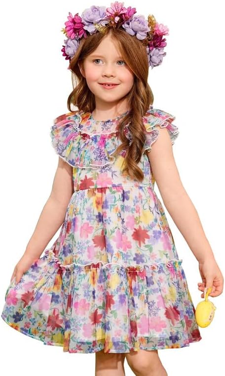 SARAHA DESIGNER White Kangaroo Floral Printed Taby Silk Baby Girl Frock for Kid Girls