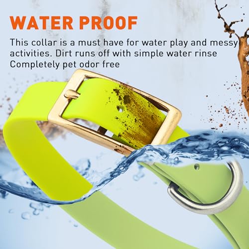 Image of Viper Biothane Heavy Duty Waterproof Dog Collar Strong Coated Nylon Webbing w /Solid Brass Hardware Odor-Proof Easy to Clean High Performance Fits Small Medium or Large Dogs, Safety Yellow