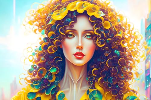 Impression sur toile contemporaine femme en jaune poster Meechi 50x70