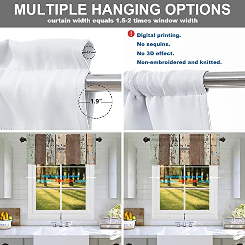 Batmerry Rustic Wood Kitchen Valances Half Window Curtain, Brown Wooden Blue Wood Plank Wall Board Panel Kitchen Valances For Windows Heat Insulated Valance For Decor Reducing The Light 52X18 Inch #TOP4