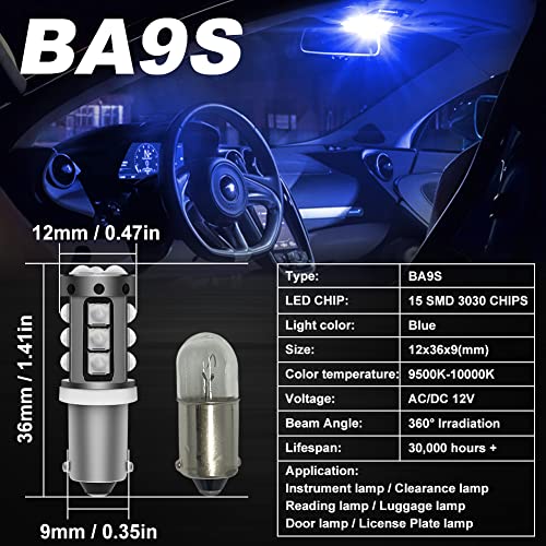 2Pcs AC/DC 9-30 1200LM BA9 BA9S LED Bulb CANBUS Error Free Super Bright 15-SMD 3030 Chip with Lens 53 57 1895 64111 LED Light Bulb for Car Interior Dome Map Door Courtesy License Plate Lights.,Blue.