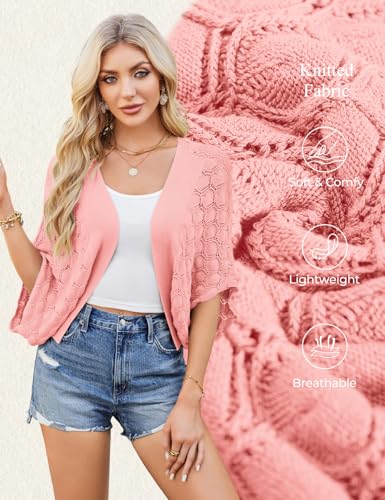 Image of GRACE KARIN Summer Cropped Cardigan for Women 2026 Batwing Sleeve Crochet Bolero Shrug Sweaters Lightweight Beach Boho Kimono