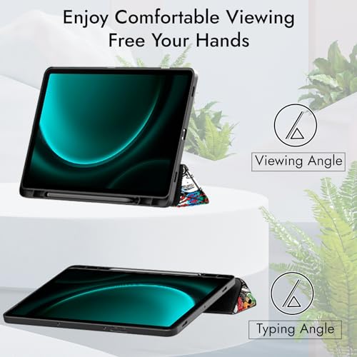 Image of Robustrion Cover for Samsung Galaxy Tab S9 FE+ / Tab S10 Plus /Tab S9 Plus 12.4 inch Cover Case with [S Pen Holder] for Samsung Tab S9 FE Plus / S9+ / S10+ Tablet Cover [Auto Sleep /Wake] - Hippy