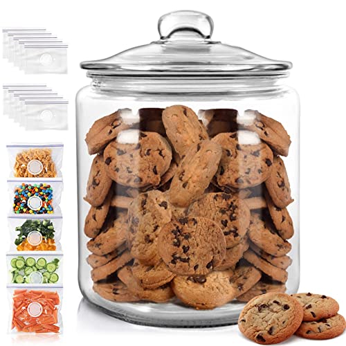 Masthome 1.5 Gallon Glass Storage Jar with Lids, Airtight Glass Cookie Jar for Pantry, Countertop, Glass Kitchen Containers for Flour, Sugar, Coffee, Pasta, Candy - Send 15 Food Storage Bags