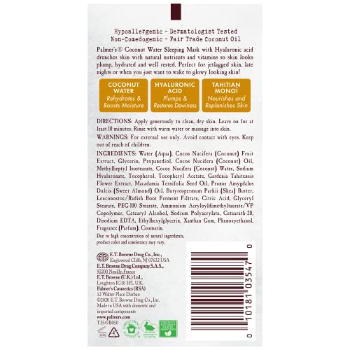 Palmer's Coconut Oil Formula Coconut Water Hydrating Facial Mask, 3.17 Ounces #TOP2