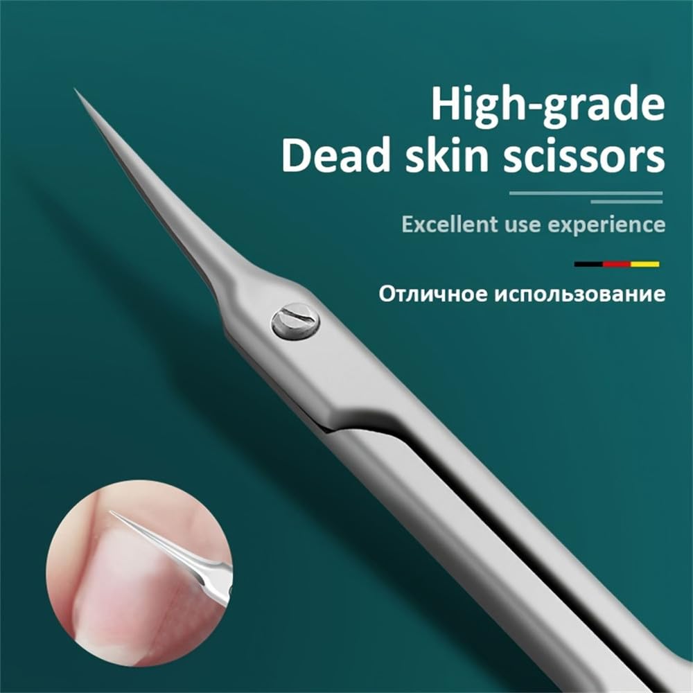 Tijeras para cutículas con punta curva, cortaúñas, recortador de cejas de acero inoxidable, removedor, plateado mate
