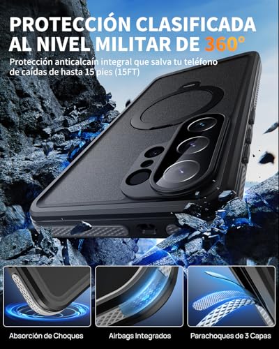 Funda Samsung S26 Ultra impermeable Wusbulk negra con soporte 4