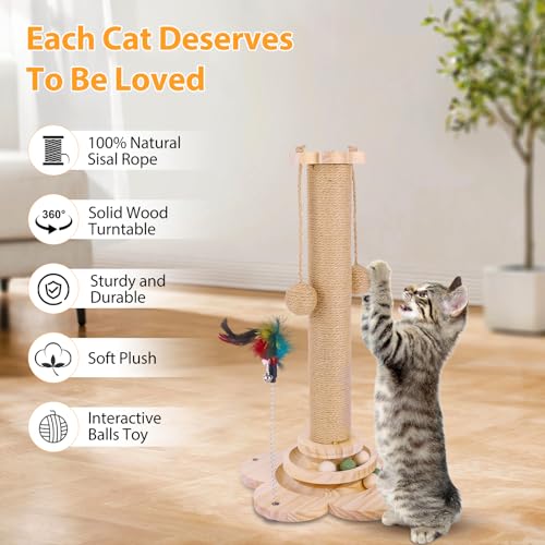 Arbre à chat multifonction en bois massif avec griffoir de 50 cm - 7