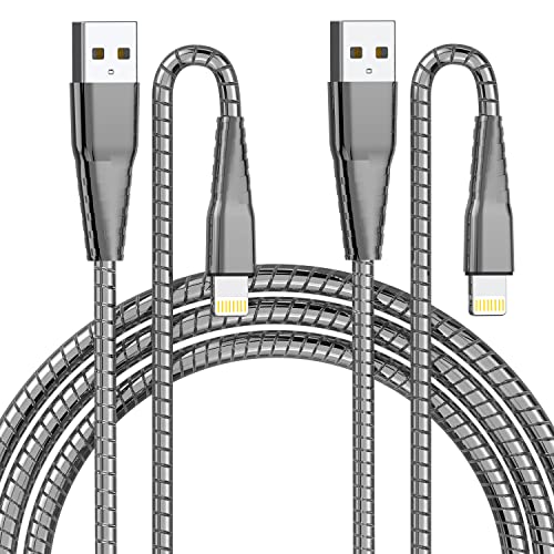 Apple Mfi Certified Iphone Metal Braided Charger Cord 6.6Ft Heavy Duty Iphone Fast Charging Cable 304 Stainless Steel Lightning Cable Pet Chew Proof Data Sync Iphone Cable For Iphone/Ipad - 2Pack #TOP15
