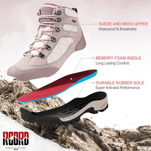 R CORD Womens Mid Hiking Boots Breathable Outdoor Trekking Shoes Backpacking Shoes Red Size 8 by R CORD - Image 6