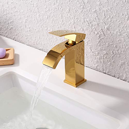 KES Bathroom Faucet Single Handle One Hole Vanity Sink Faucet cUPC NSF Certified Brass Construction, Titanium Gold, L3109ALF-PG
