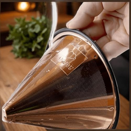 Lanmou LANMOU-1 Stainless Steel Coffee Filter With A Spoon - Compatible With Chemex & Other Pour Over Coffee Carafes – Rose Gold Reusable Coffee Filter - Dishwasher & Microwave Safe Pour Over Coffee Dripper thumb #5