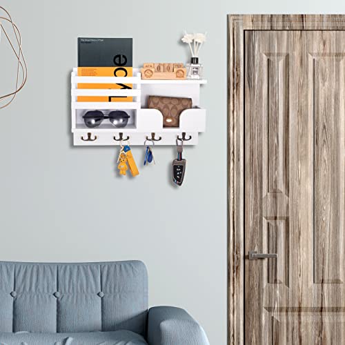 Qvcile Mail Organizer Wall Mount With Key Hooks And Wallet Holder, Key Holder For Wall With Sunglasses Storage And Dog Leash Holder, Rustic Key Racks Used In Front Door, Entryway, Mudroom(White) #TOP6