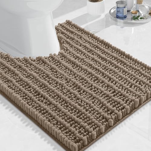 Image of Arotive Luxury Toilet Rugs U-Shaped 24x20, Extra Soft Thick Absorbent Shaggy Chenille Bath Rugs, Machine Wash Dry, Bath Mat for Toilet Base, Tub and Shower, Home Decor Accessories, Camel