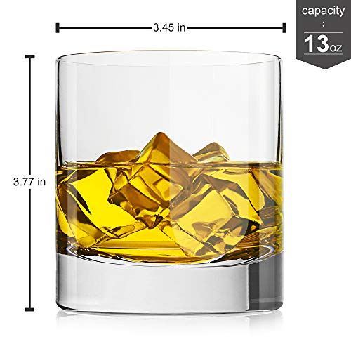LUXU Crystal Whiskey Glasses, 13oz Heavy Base Old Fashioned Rocks Glasses - Lowball Bar Glasses for Bourbon, Scotch Whiskey, Cocktails, Cognac - Large Cocktail Tumblers Set of 2