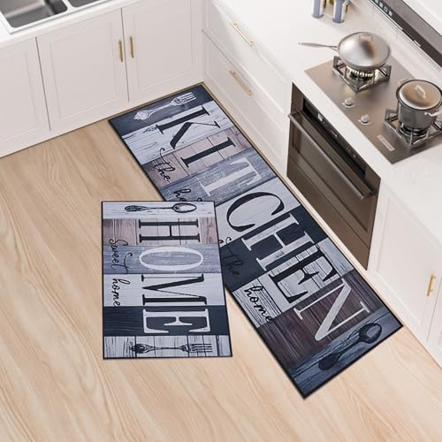 LY4U Juego de Alfombras de Cocina, Juego de Alfombras de pie Antideslizantes y Antifatiga de 2 Piezas, Alfombrilla de Cocina Lavable para la Decoración del Hogar de la Oficina