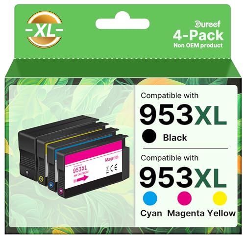 خراطيش حبر 953XL من جوريف بديلة لخراطيش حبر اتش بي 953 XL لطابعات اوفيس جيت برو 7740 7720 8740 8730 8725 8720 8710 8218 8210 7730 8715 (اسود سيان ارجواني ماجنتا واصفر، 4 قطع)