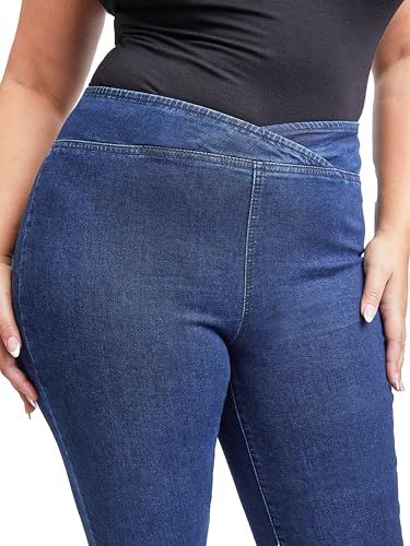 YMI Women's Plus V-Front Pull on Flare Jeans2