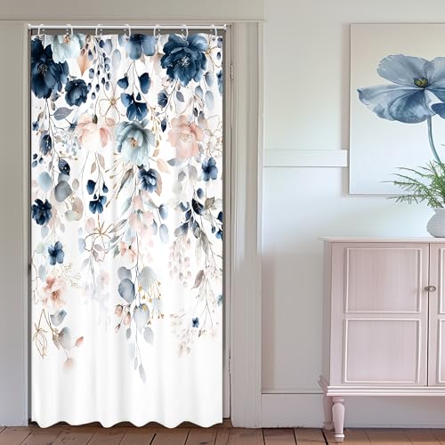 Ufeela Small Stall Floral Shower Curtain RV Flower Blue Pink