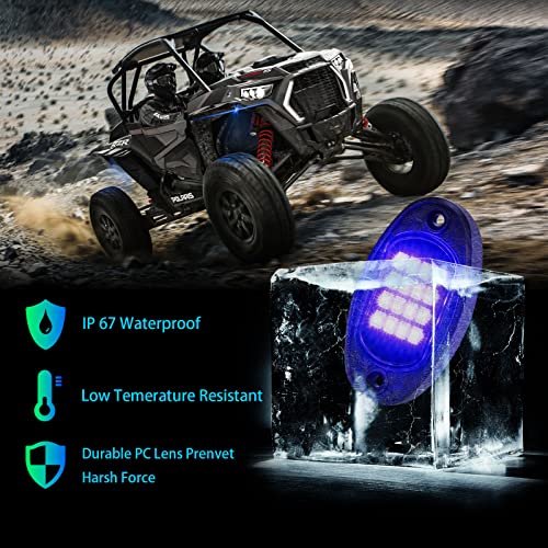 Ychow-Tech Rgb Led Rock Lights, High Brightness Timing Function, Music Mode Neon Underglow Kit Waterproof Car Light With App Control Multicolor Rock Lights For Atv Rzr Utv Suv Jeep, Dc 12V (4 Pods) #TOP3