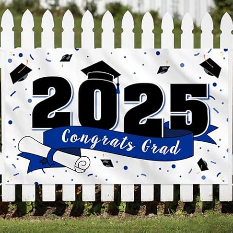 LASKYER 2025 Congrats Grad Graduation Party Decorations - Class of 2025 Large Hanging Photoprop Backdrop Banner,2025 Gard Sign Decorations - Blue. Cover
