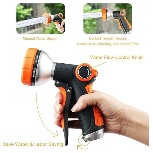 Garden Hose Nozzle Heavy Duty, High Pressure Adjustable 8 Patterns — view 6