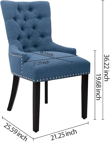 Miniatura 3 de CangLong Juego de 2 sillas modernas y elegantes tapizadas con botones y ribete de cabeza de clavo, para dormitorio, comedor, color azul