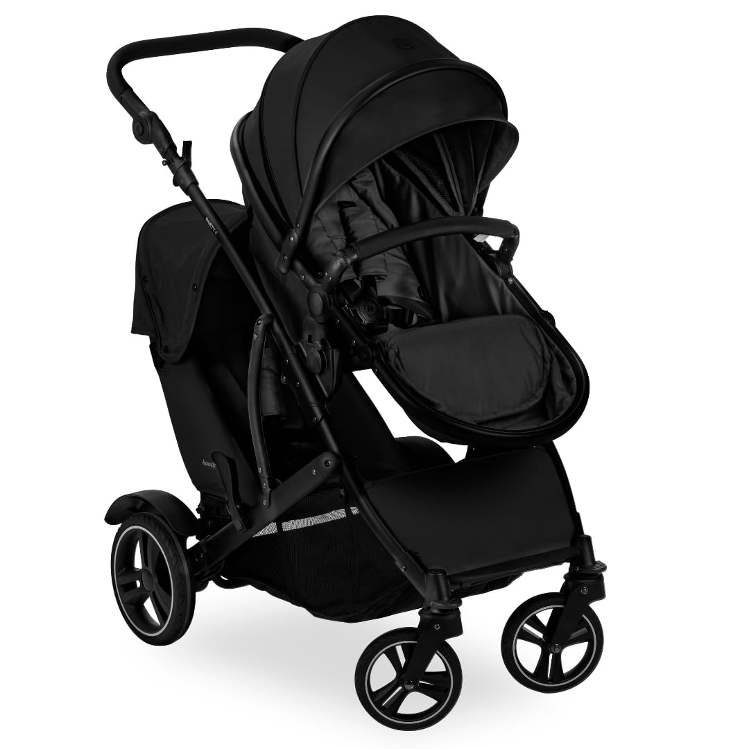 hauck Duett 4 Carrito Bebe Gemelos Reclinable - Carro Doble para 2 Niños - Silla de Paseo Gemelar incl. Cubrepiés y Burbuja de Lluvia - Negro
