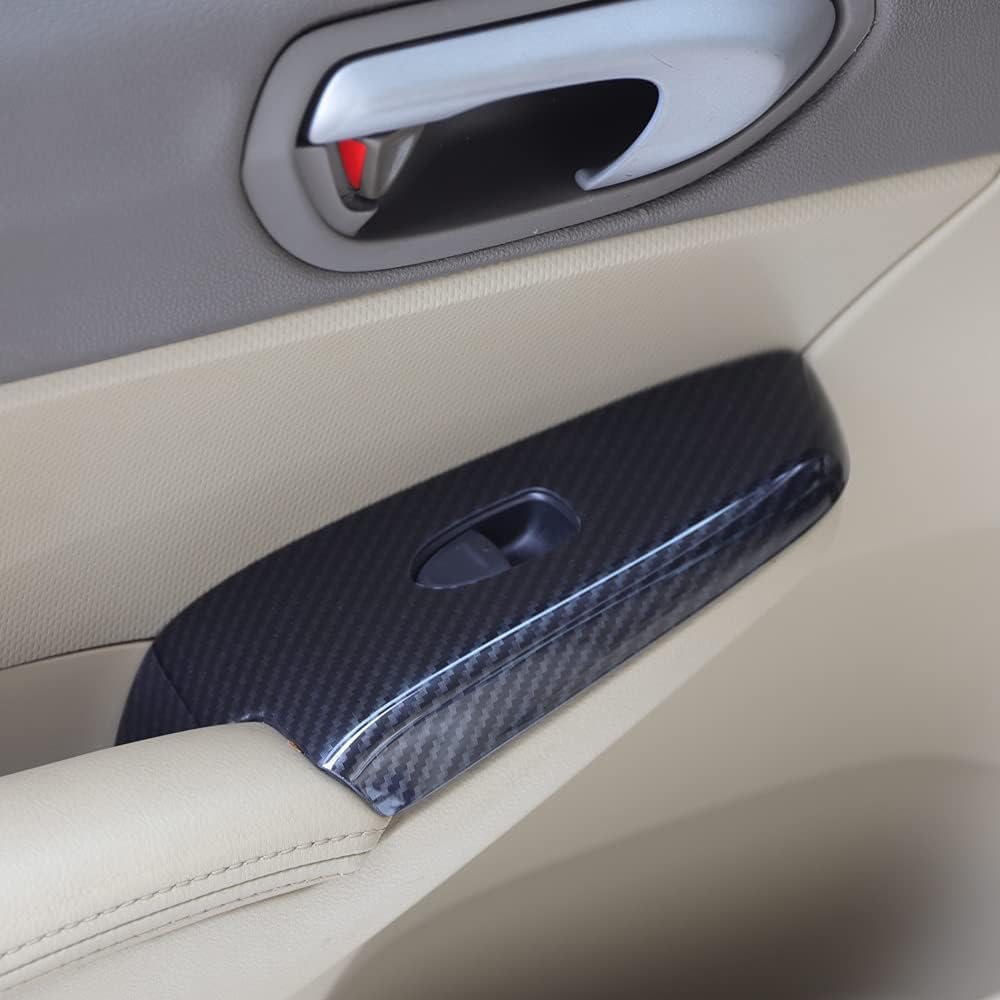 Red Black Carbon Fiber Pattern Window Control Panel Armrest Cover ABS Carbon Fiber Style Door Lock Switch Trim Fit for Honda Civic 2006 2007 2008 2009 2010 2011 (Black)