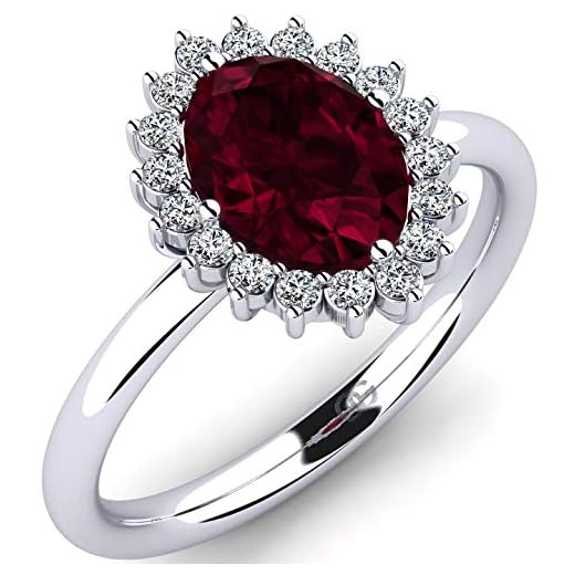 Moncoeur-ring Yelena tillverkad av 925 silver och 8x6 mm AAA granat 1.09 ct - Förlovningsring med 20 Swarovski-stenar 1.30 mm - Silver Ring för kvinnor - Förlovningsring med oval skuren granat