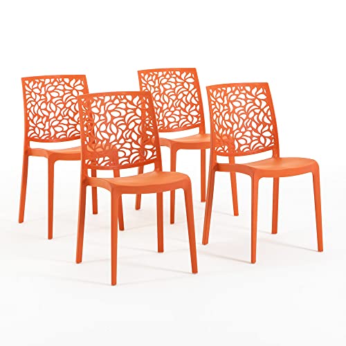 RATTATAN Anna - Chaises en résine renforcée de Fibre de Verre, empilables, Usage intérieur et extérieur (4, Orange Papaye)