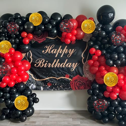 Image of Red Black Cheetah Balloons, 60Pcs 12Inch Black Red Metallic Gold and Leopard Print Balloons with Confetti Latex Balloon for Wild Animal Jungle Safari Zoo Theme Birthday Bachelorette Party Decoration